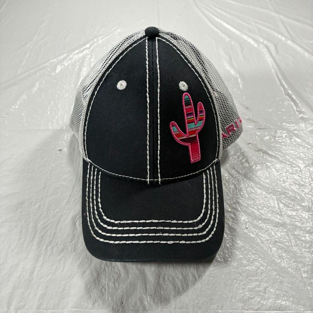 Ariat Women’s Trucker Hat Black White Mesh Pink Cactus Snapback Cap